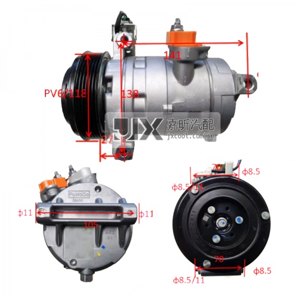 【JX13186】AC Compressor  DKS17D  118MM / PV6  For  FORD Falcon Fg Fgx Territory Sz 6C1 4.0L 2010-  OE:FOAR2Z19D629AB  AR29-19D629-AB
