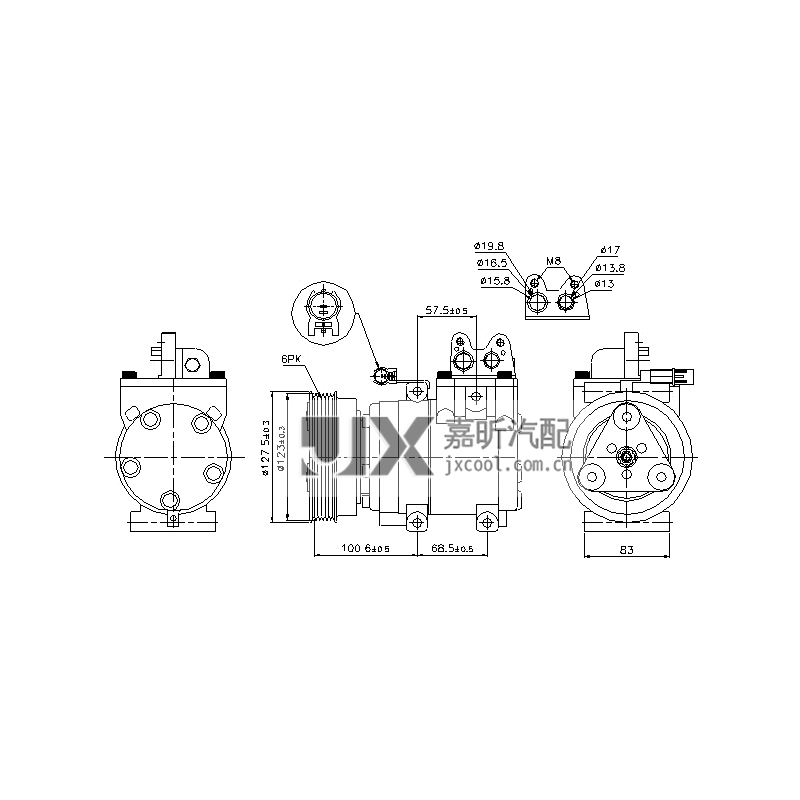 【JX27259】Air Conditioning Compressor HS15 123MM / 6PV For HYUNDAI Matrix （FC） '01-'10 OE: 9770117800  DEYDA-02